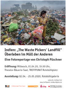 Ausstellung der Fotoreportage in der VHS Stuttgart TREFFPUNKT Rotebühlplatz. Corona-bedingt wurde die Vernissage mit der Journalistin Nicole Graaf und dem Moderator Andreas Langen auf den 25.09.2020 verlegt. Die Dauer der Ausstellung geht vom 26.09.2020 bis zum 21.02.2021